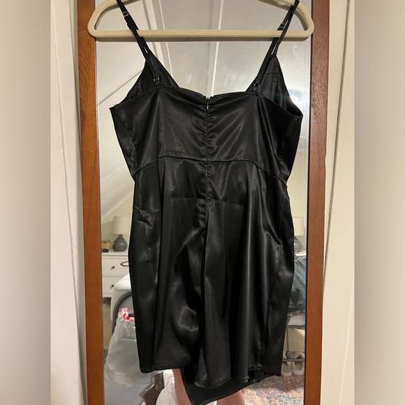 Worn once Lulus Party Mood Black Satin Pleated Romper - Picture 7 of 10